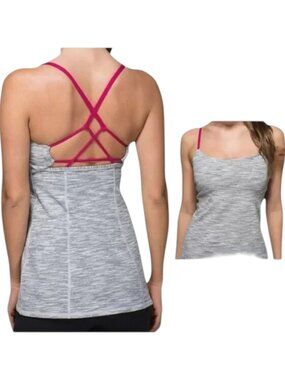 Lululemon Warrior Strappy Back Tank Grey Pink Luon Fabric Size 4